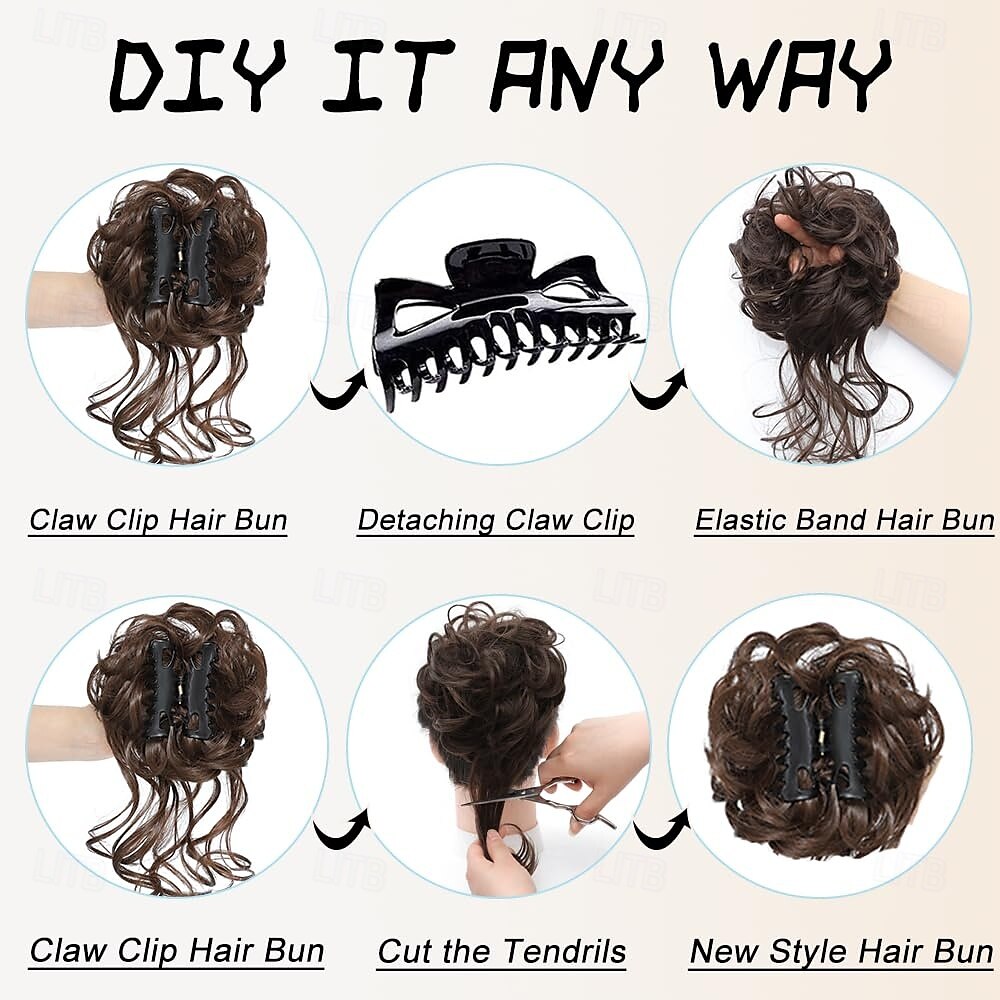 rommelige knot haarstuk klauw clip krullend golvend nep haar knot warrig opgestoken haar extensions scrunchie lange baard chignon knotten haarstukken voor vrouwen 2025 - $7.99 –P8