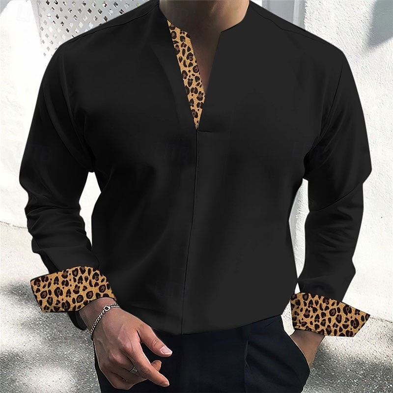 Men's Leopard Print Button Up Shirt Long Sleeve Business Casual Fashion Casual Casual Daily Spring Fall Winter Stand Collar Black White Beige 2025 - $26.99 –P1