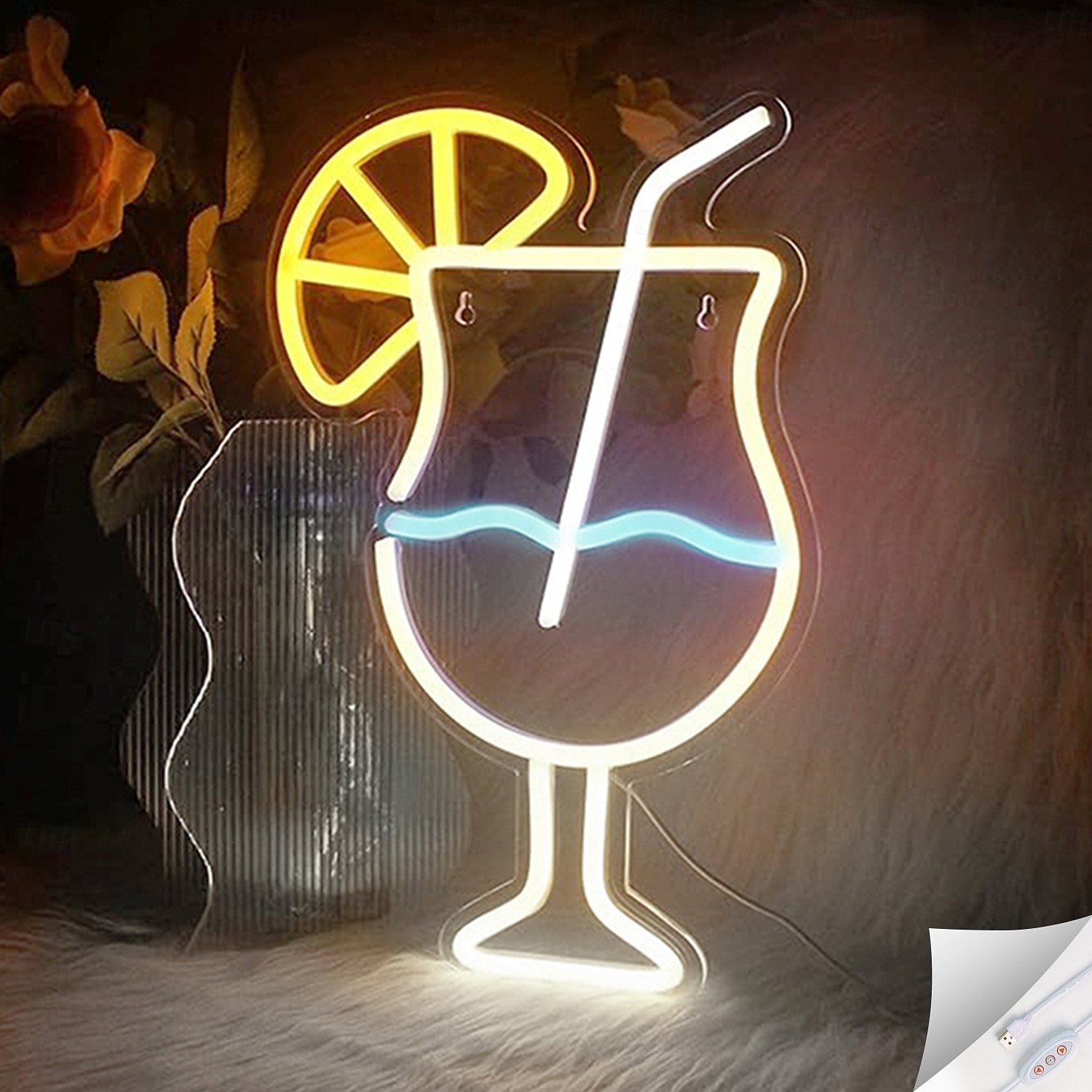 Panneau lumineux au néon pour cocktails, décoration murale à LED à intensité variable alimentée par USB pour bars, chambres &fêtes | veilleuse USB en acrylique pour boissons, cadeau idéal pour les de 2025 ? $59.99 –P4