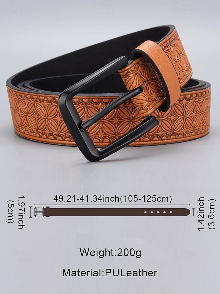 Men's Vintage Embossed Faux Leather Belt with Geometric Pattern – Classic Western Style Fashion Accessory 2025 - $14.99 –P5