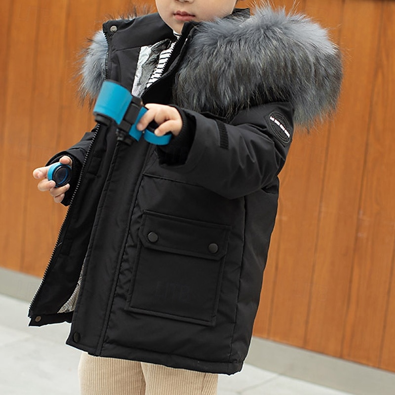 Kids Boys Down Coat Hoodie Jacket Outerwear Solid Color Long Sleeve Pocket Coat Outdoor Daily Basic Black Red Green Fall Winter 4 years+ 2025 - $78.99 –P5