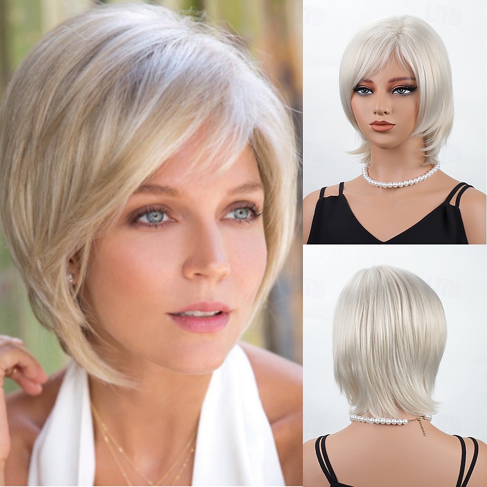perucas loiras curtas para mulheres peruca bob peruca natural reta parte lateral cabelo para festa diária cosplay de 2026 por $20.99 –P1