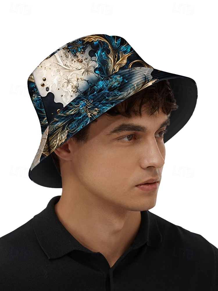 cappello da pescatore con stampa artistica da uomo con motivo floreale astratto blu e oro – cappello da sole da esterno elegante e unico per tutte le stagioni del 2025 a $19.99 –P2