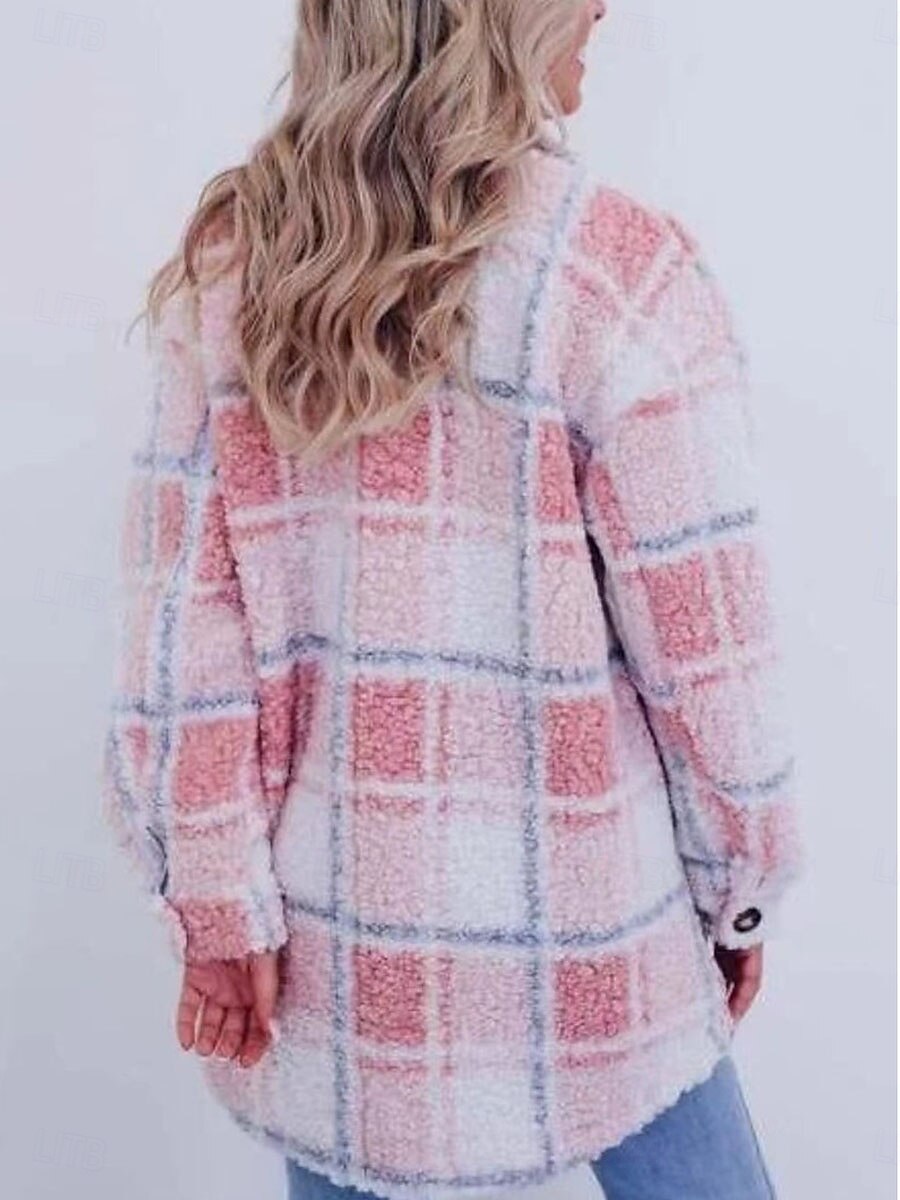 Femme Veste Polaire Manteau en peluche Chaud Respirable Poche Doublé en Polaire Décontractées Plaid Vacances Plein Air Usage quotidien Sortie Boutonnage Simple Longue Col rabattu Standard manche de 2025 ? $52.99 –P2