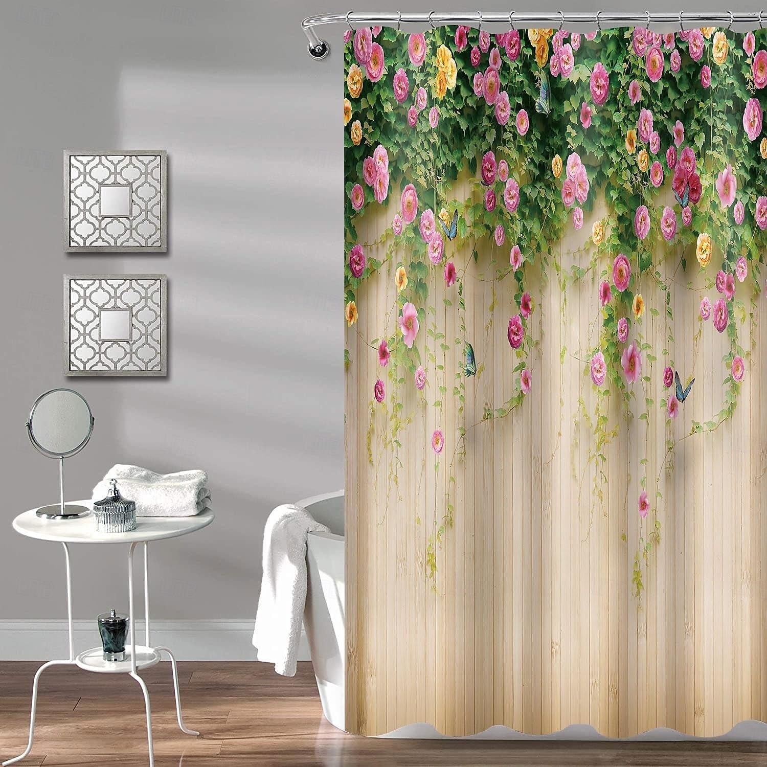 Dusjforheng med kroker 180cm*180cm (70"*70") Polyester Vaskbart Vanntett Blomster Sommerfugl Mønster Bad Dekor 2025 - $22.99 –P3