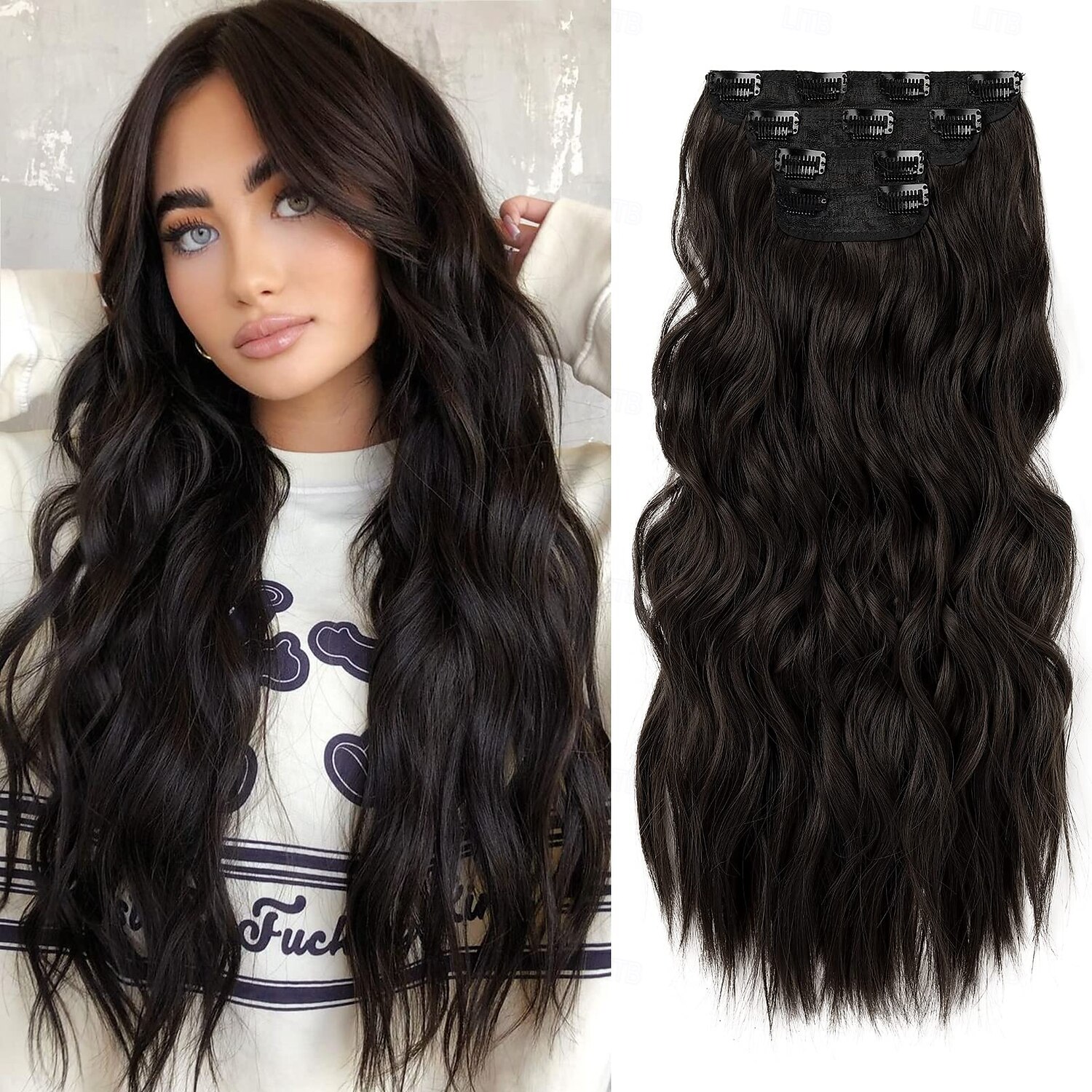 Ondulado Clipes Cabelo Sintético Longo Alongamento Com Presilha 4pçs Resistente ao Calor Mulheres de 2025 por $18.49 –P1