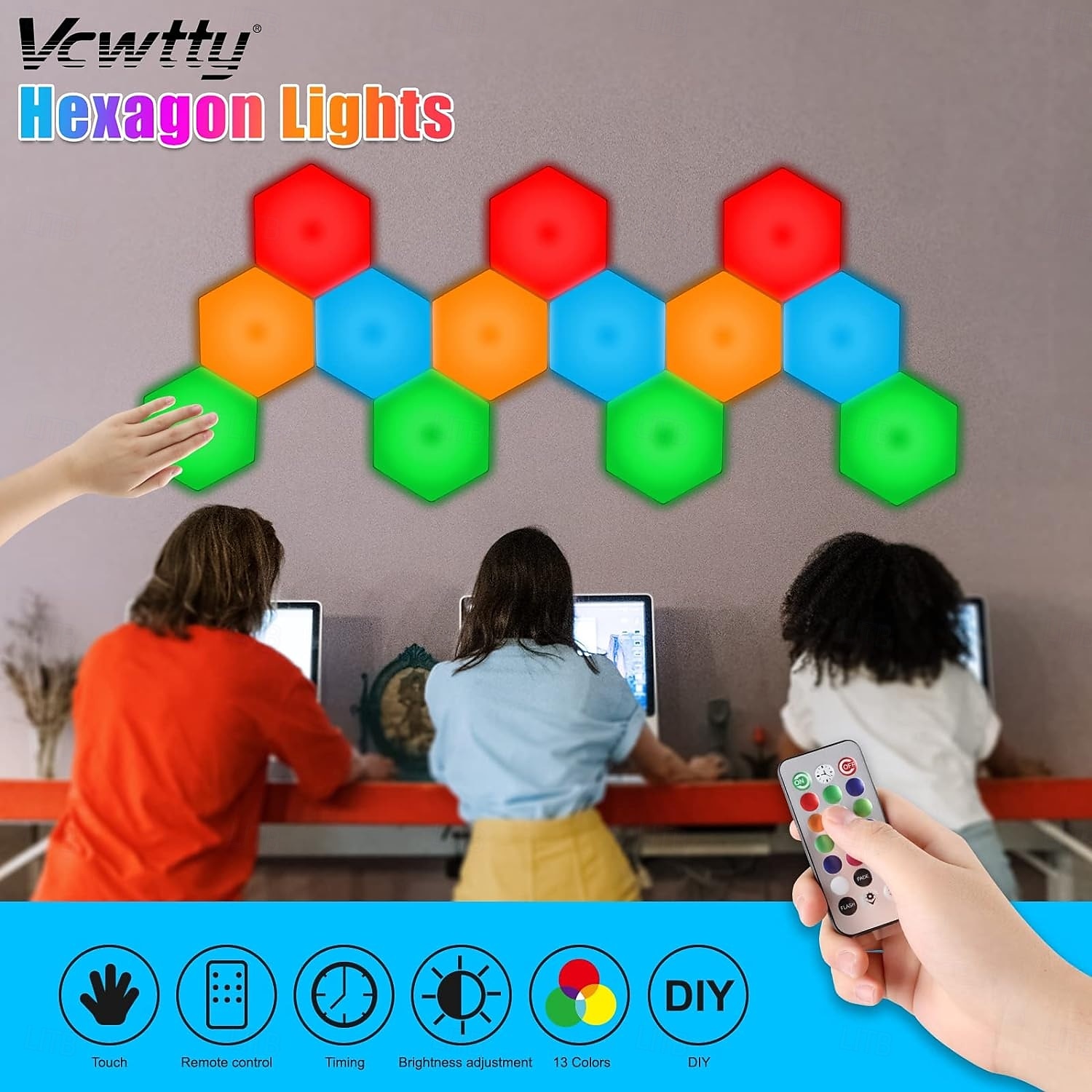 LED Smart Light Hexagonal LED Remote Control Wall Light, Modular Touch Color DIY Lighting for Bedroom, Bathroom, Living Room, Parties and Holidays 6-10 Piece Set 2025 - $64.99 –P8