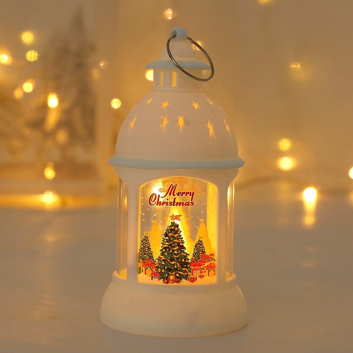 jul retro slott led levande ljus, batteridriven tomte  & snögubbe lykta festlig inredning för jul, nyår  & träd prydnad 2025 - $9.49 –P9