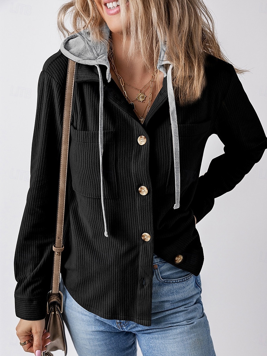 Veste d'Hiver Femme Extérieur Plein Air Usage quotidien mode Décontractées Avec poches Normal Manteau Noir Vert Véronèse Automne Hiver Boutonnage Simple Sweat à capuche Standard S M L XL 2XL de 2025 ? $50.99 –P6