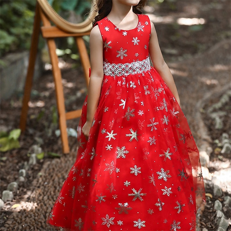 kinderkleidung Mädchen Cosplay-Kleid Party Kleid Schneeflocke Ärmellos Leistung Weihnachten Gitter Rückenfrei Patchwork Schön Süß Polyester Maxi abendkleider Schaukelkleid Tüll-Kleid Winter 4-12 Jahre 2025 - $41.99 –P1