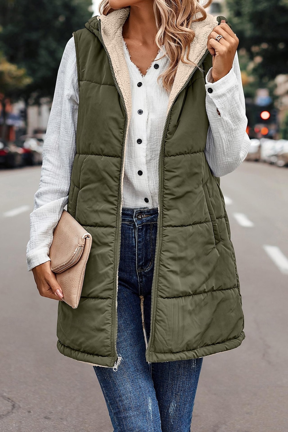 Colete feminino com capuz dupla face, lapela de lã, jaqueta curta acolchoada de algodão de 2025 por $62.99 –P4