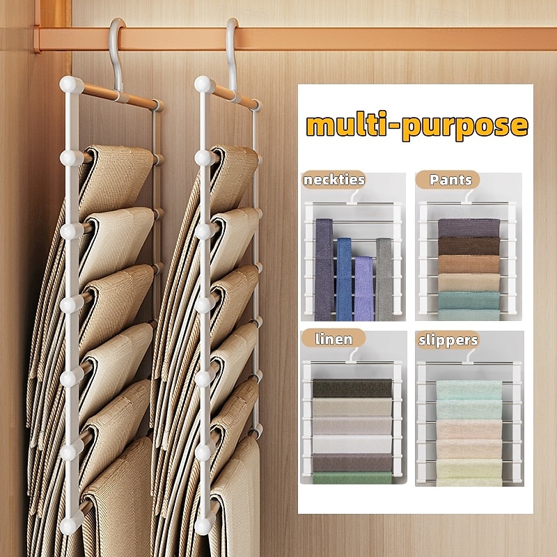 Percha para pantalones de acero inoxidable de 6 capas, percha plegable mágica para ahorrar espacio en el armario, organizador de almacenamiento con perchas en forma de escalera 2025 - $8.99 –P1