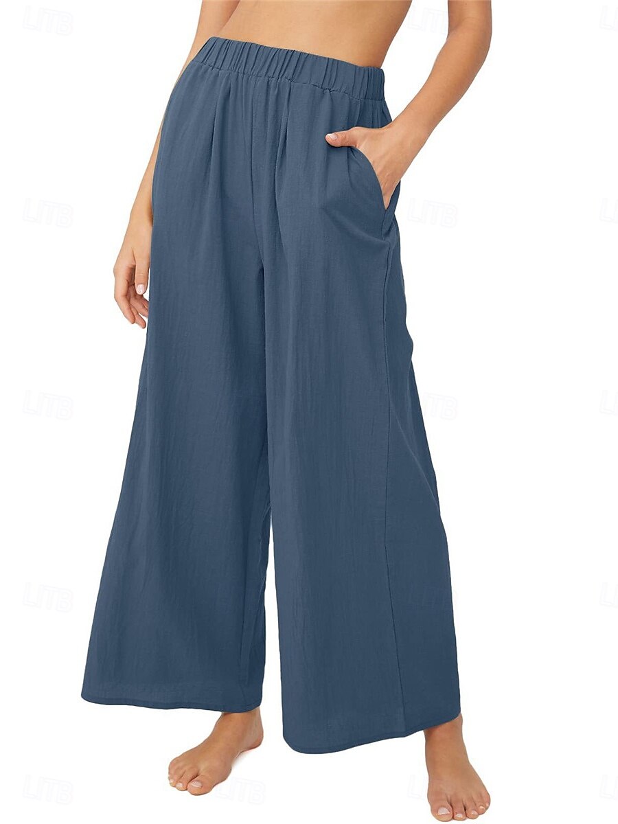 Pentru femei Picior Larg chinez Modă Șic Stradă Lungime totală Talie Înaltă Simplu Buzunar Curea elastică Confortabil Απαλό Comfortabil Micro-elastic În aer liber Stradă Maro Închis Caisă Alb 2025 - $22.99 –P7