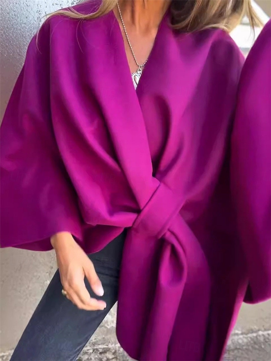 Dam Mantel / kappor Utomhus Gata Dagliga kläder Höst Vinter Normal Täcka Normal Håller värmen Andningsfunktion Stylish Ledigt Jacka Långärmad Slät Överdimensionerad Fuchsia Brun Kaki 2025 - $47.99 –P3