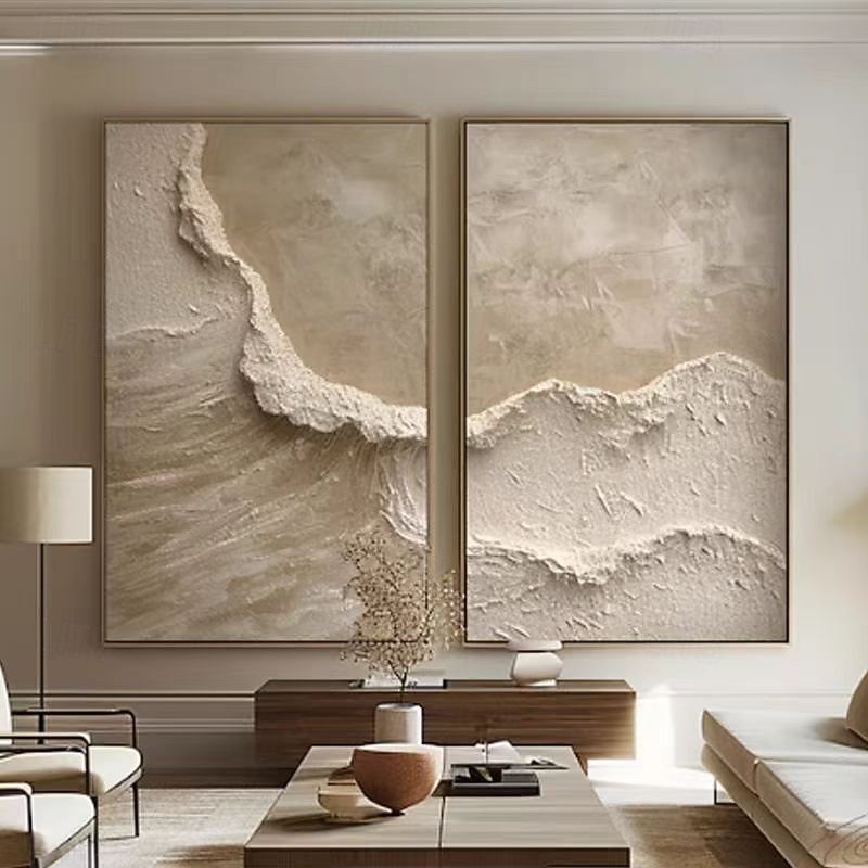 oryginalny biały abstrakcyjny obraz biały beżowy tekstura malarstwo abstrakcyjna sztuka ścienna minimalistyczny abstrakcyjny obraz nowoczesna sztuka sztuka do salonu rozciągnięta rama gotowa do 2025 - $131.99 –P1
