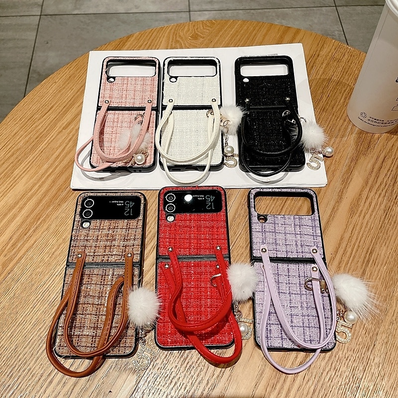 Phone Case For Z Flip 7 Z Flip 6 Z Flip 5 Z Flip 4 Z Flip 3 Back Cover with Wrist Strap Shockproof Retro Textile TPU 2025 - $19.99 –P1