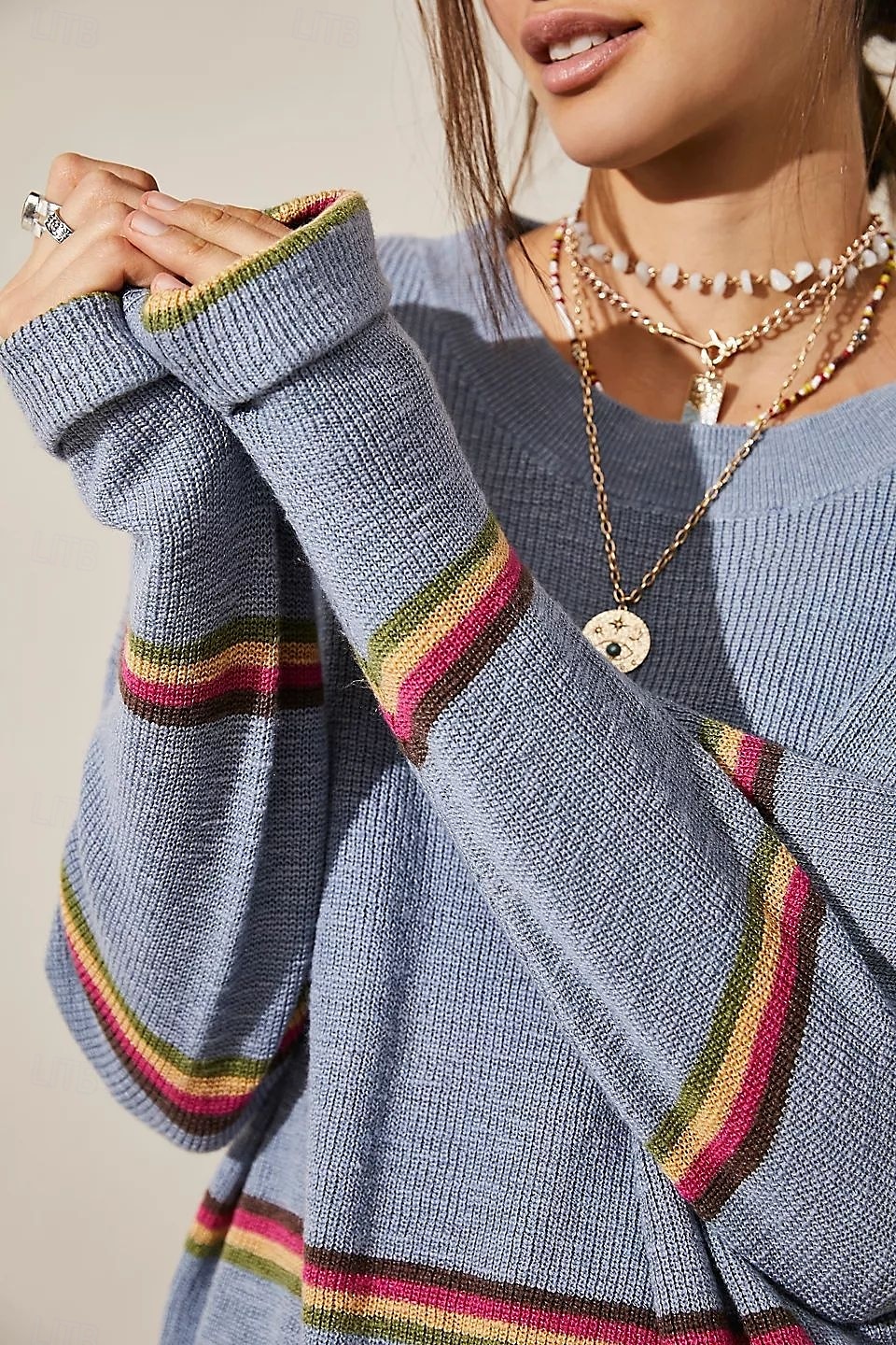 Pentru femei Pulover Coordonate pulover Șic Stradă Casual Dungi Stil Nautic Tricotat Manșon Lung Topuri obișnuite Tricotat Muncă Albastru piscină Trifoi Toamnă Iarnă 2025 - $39.99 –P3