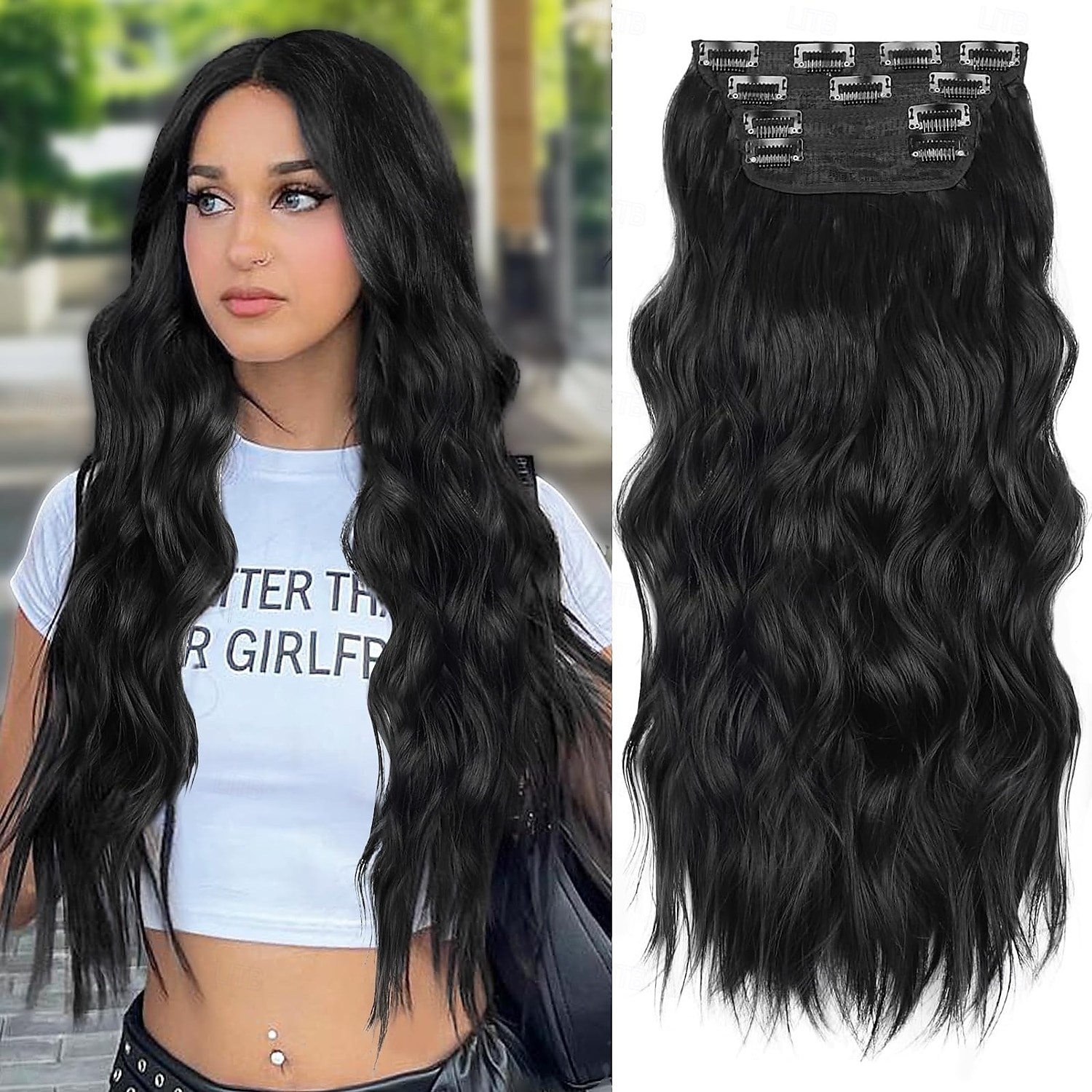 Bouclé Clips Cheveux Synthétiques Longue Extension des cheveux A Clipser 4 pièces Résistant à la chaleur Femme de 2025 ? $18.49 –P1