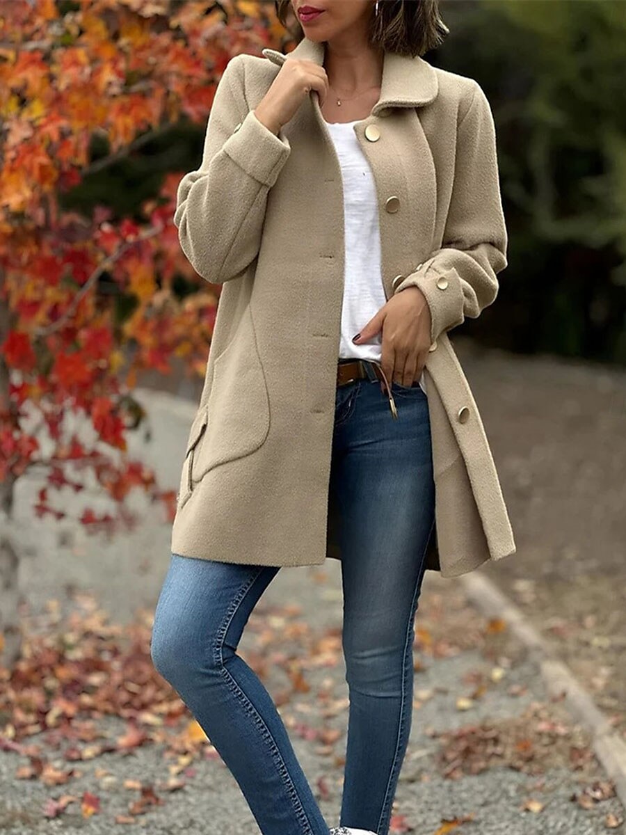 Manteau Femme Extérieur Plein Air Usage quotidien mode Décontractées Avec poches Normal Manteau Noir Abricot Café Automne Hiver Boutonnage Simple Col rabattu Standard S M L XL 2XL de 2025 ? $52.99 –P3