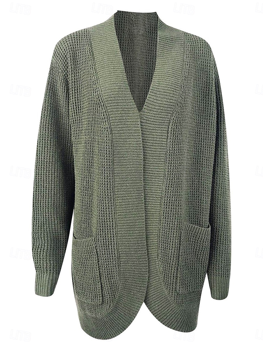 Women's Sweater Cardigan Casual Soft Pure Color Ribbed V Neck Pocket Knitted Long Sleeve Regular Tops Knit Outdoor Daily Weekend Army Green Gray Fall Winter 2025 - $56.99 –P3