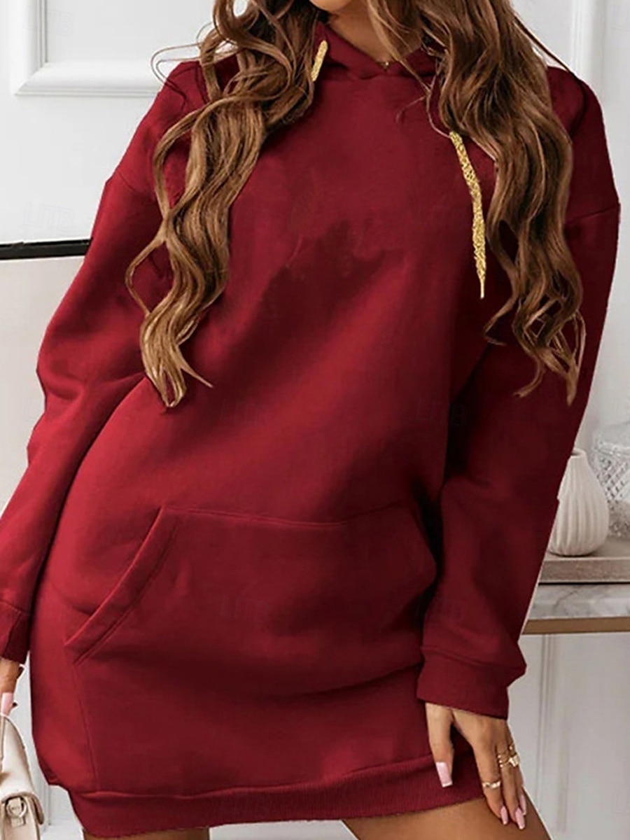 Women's Hoodie Dress Mini Dress Pocket Casual Hooded Long Sleeve Black Pink Red Color 2025 - $27.99 –P5