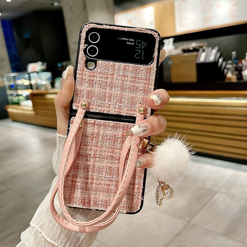 Phone Case For Z Flip 7 Z Flip 6 Z Flip 5 Z Flip 4 Z Flip 3 Back Cover with Wrist Strap Shockproof Retro Textile TPU 2025 - $19.99 –P4