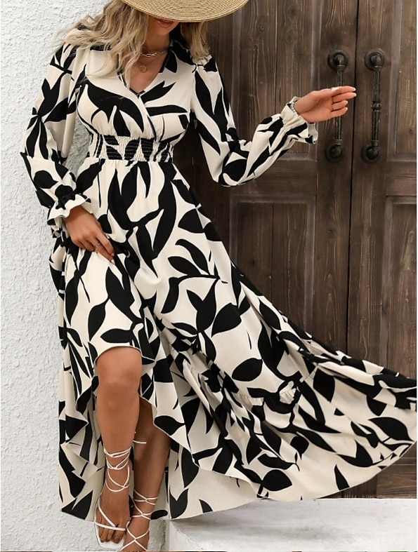 rochie maxi dama cu decolteu in V cu maneca lunga toamna iarna 2025 - $46.99 –P1