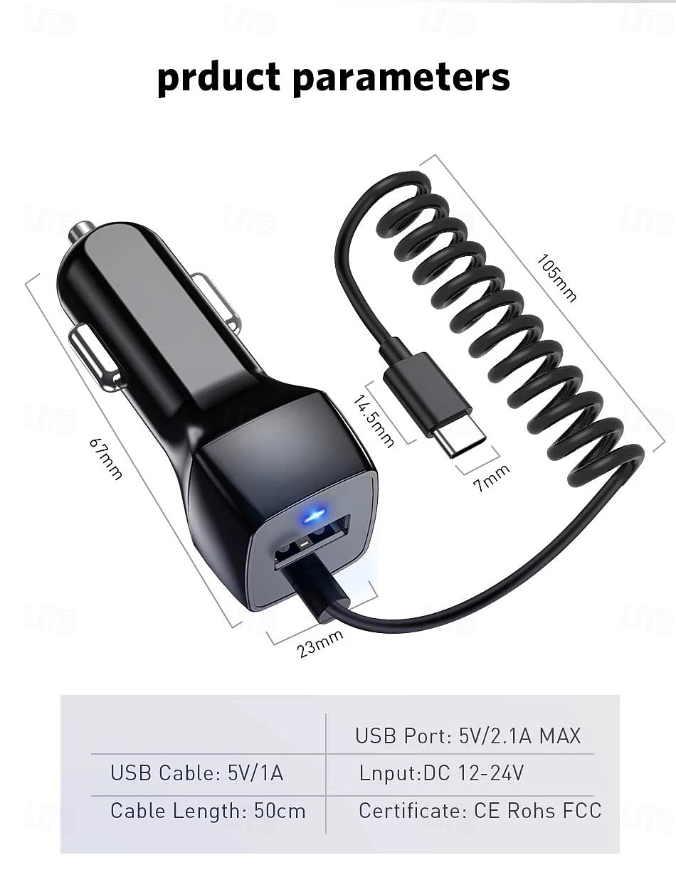 Spring USB Car Charger With Micro USB Type C Cable Fast Charging Quick Charge QC3.0 Car Charger 2025 - $17.99 –P9
