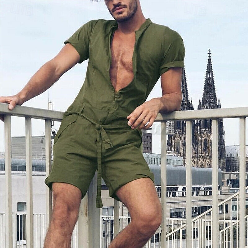 Herren Trainingsanzug Overall Jogginganzug Einteilig Halber Reißverschluss Einfarbig Sportbekleidungsset Sommer Frühling Schwarz Grün Fitnesstraining Joggen Laufen Weich Atmungsaktiv Kurzarm Sport 2026 - $42.99 –P1