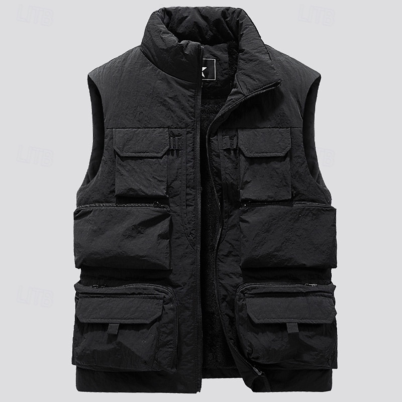 Pánské Fleecová vesta Venkovní vesta Rybářská vesta Denní Rande Dovolená Módní Na běžné nošení Podzim zima Kapsy Polyester Zahřívací Pohodlné Pevná barva Zip Stojáček Běžný Černá Khaki Šedá Vesta 2025 - $45.99 –P10