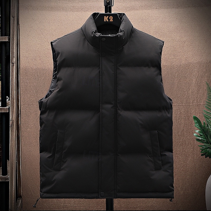 Herr Pufferväst Dagligen Ledigt Vår & Höst Ficka Polyester Bekväm Ensfärgat Dragkedja Hög krage Svart Vit Blå Väst 2025 - $24.99 –P7