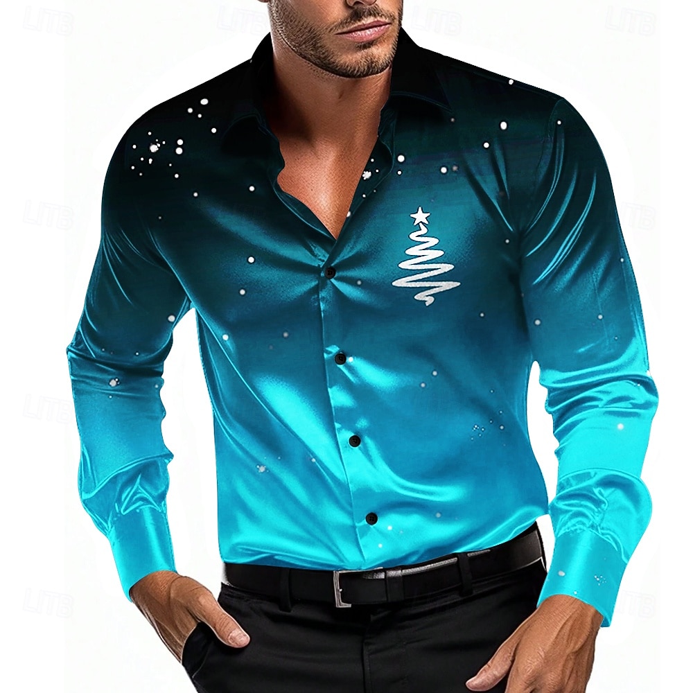 Kerstmis Voor heren Ster Overhemd Overhemd met knopen Lange mouw Casual Mode-casual Vakantie Feestavondkleding Dagelijks gebruik Zomer Lente Herfst Overhemden met kraag 3D-afdrukken Zwart Grijs Paars 2025 - $28.99 –P5