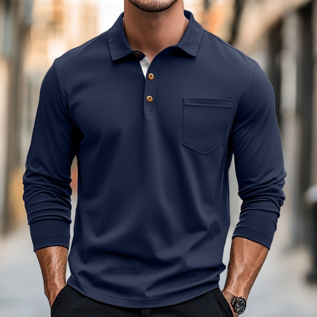 100% Cotton Men's Polo Shirt Golf Polo Formal Work Classic Long Sleeve Color Block Button Summer Spring & Fall Army Green Dark Grey Black Burgundy Navy Blue Polo Shirt 2025 - $27.99 –P17