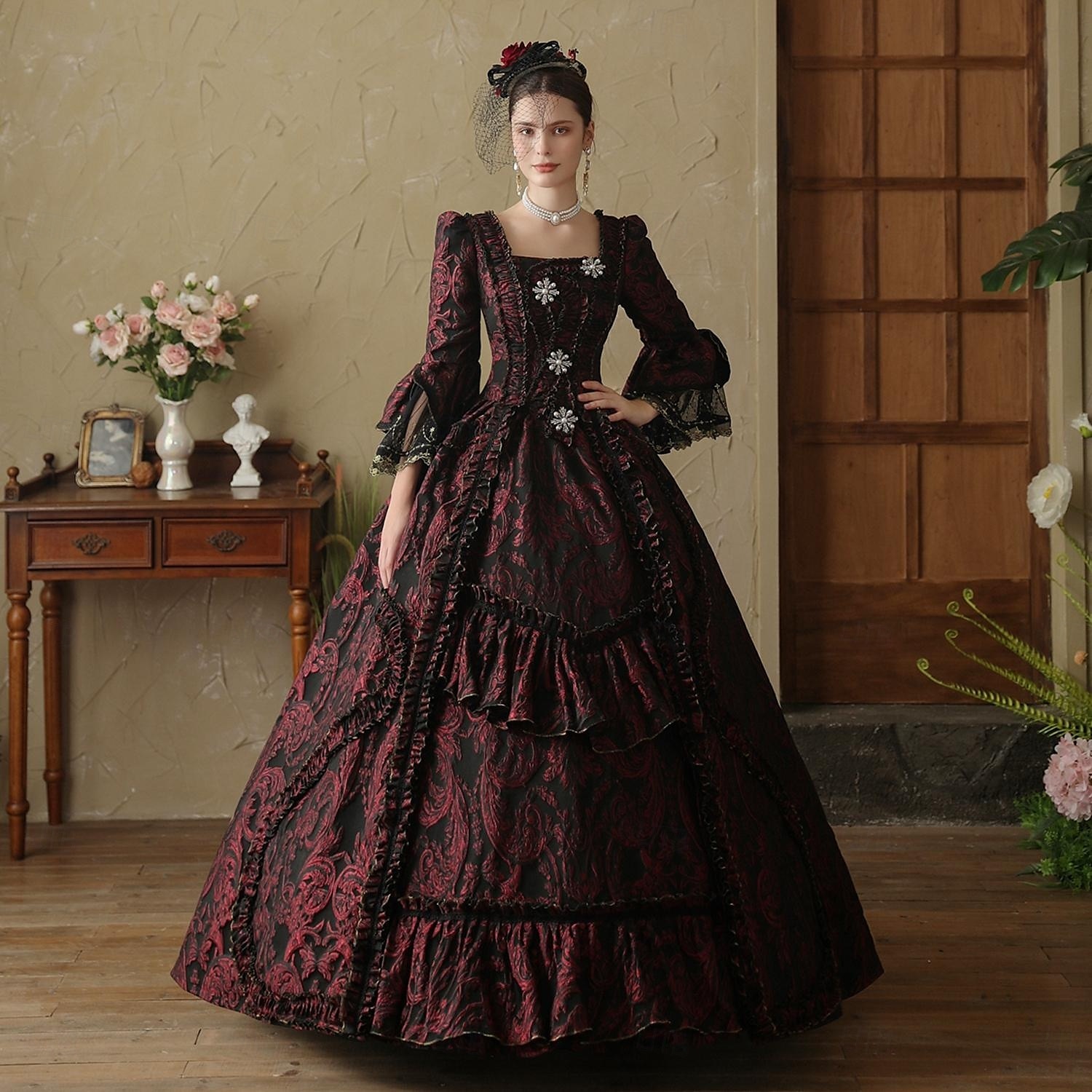 Gothic Rococo Vintage Inspired Dress Party Costume Prom Dress Princess Shakespeare Solid Color Ball Gown Women's Royal Halloween Carnival Valentine's Day Party Evening Party Masquerade Adults' Dress 2025 - $294.59 –P2