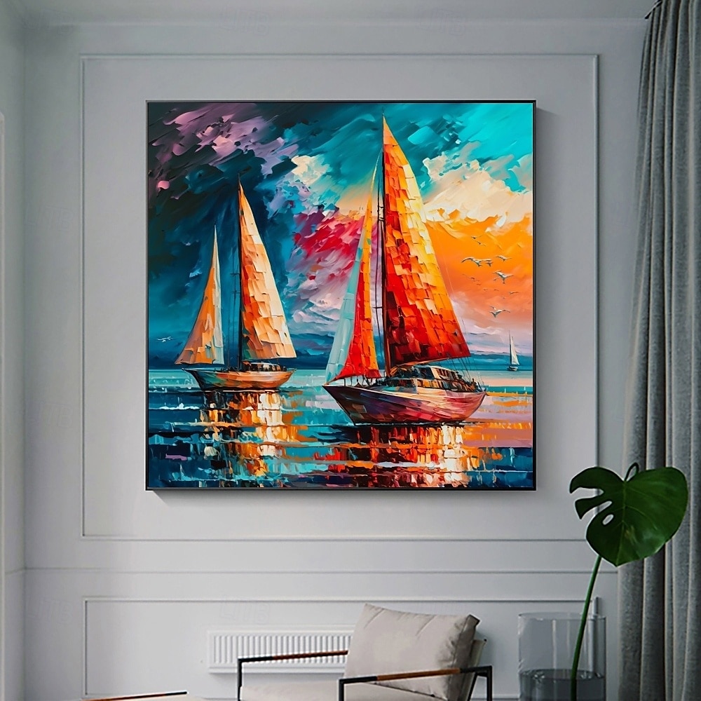 Segelboot-Ölgemälde, handgefertigt, abstraktes Segelboot-Kunstgemälde auf Leinwand, handgefertigtes nautisches Ölgemälde, große Segelschiff-Gemälde, Wandkunst, modernes Seestück-Gemälde für 2025 - $116.99 –P8