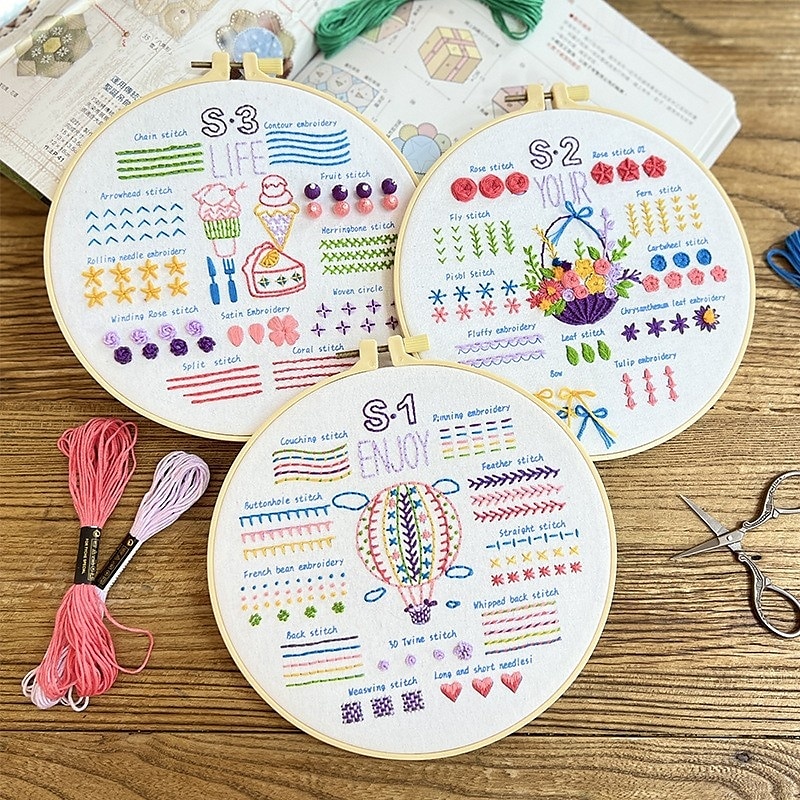 Kit de broderie 3 ensembles pour adultes débutants apprenez 33 points différents kits de bricolage comprenant un cerceau à motifs de fleurs estampées fils de couleur outils faciles à suivre de 2025 ? $24.99 –P5