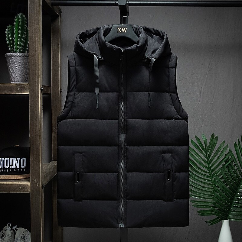 Herr Pufferväst Hoodie väst Vadderad Gilet Quiltad väst Dagligen Datum Semester Mode Ledigt Höst vinter Ficka Avtagbar huva Polyester Håller värmen Bekväm Ensfärgat Dragkedja Huva Normal Svart 2025 - $29.99 –P4