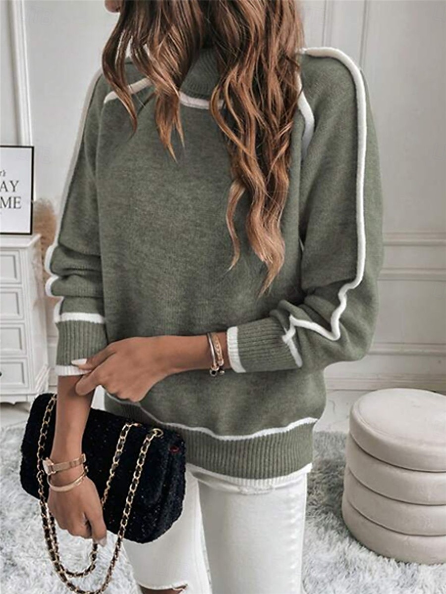 Women's Sweater Pullover Sweater Jumper Casual Soft Pure Color Ribbed Turtleneck Knitted Long Sleeve Regular Tops Knit Outdoor Daily Weekend Army Green Gray Fall Winter 2025 - $58.99 –P7