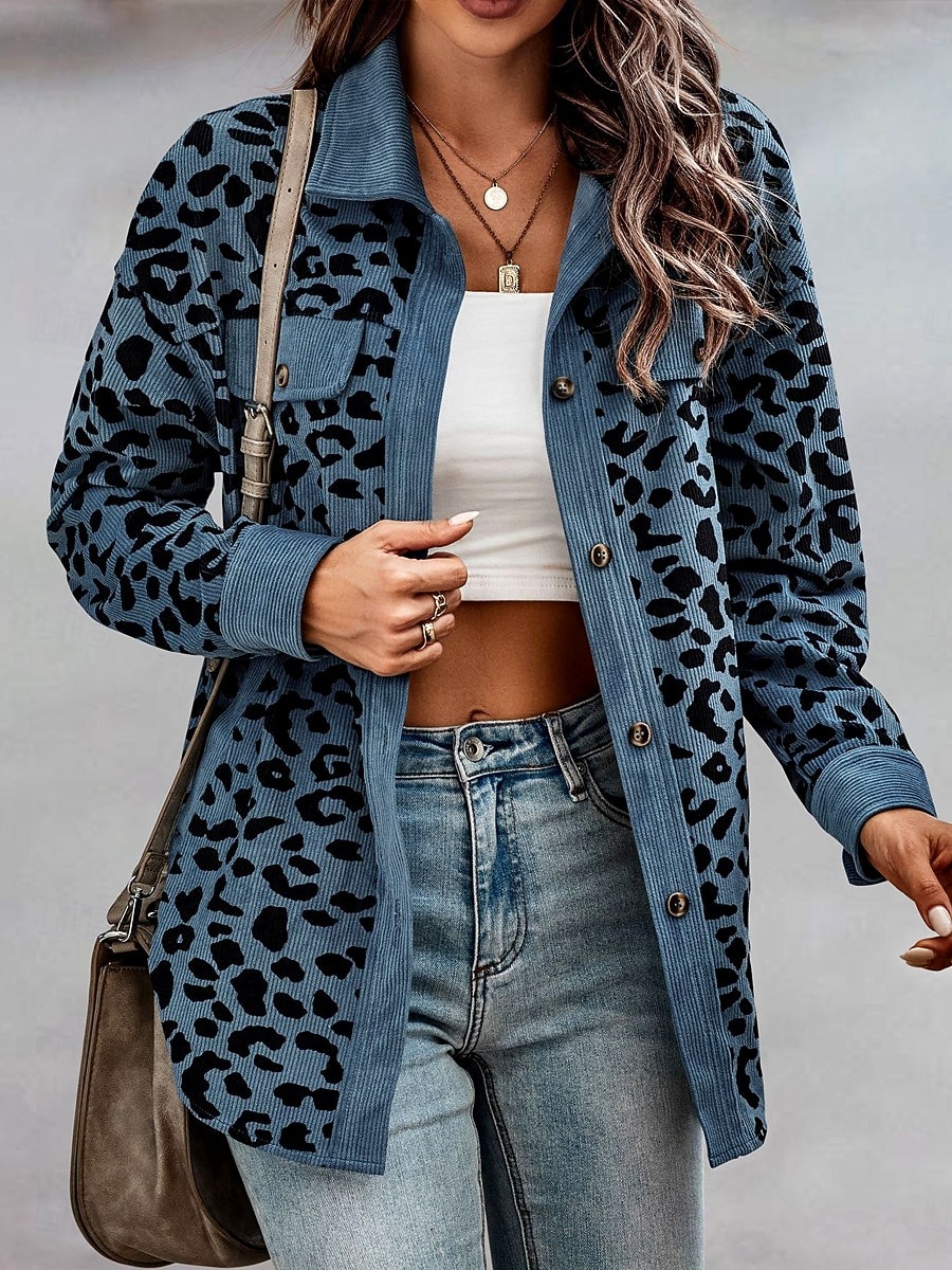Dam Vardaglig jacka Utomhus Gata Dagliga kläder Höst Vinter Normal Täcka Normal Håller värmen Andningsfunktion Stylish Ledigt Jacka Långärmad Leopard Med fickor Mönster Rodnande Rosa Blå Grön 2025 - $34.99 –P3