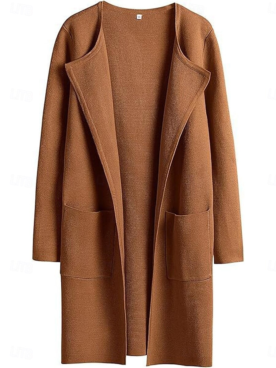 Femme Manteau d'hiver Chaud Respirable Poche Décontractées Plein Vacances Plein Air Usage quotidien Sortie Ouvrir le devant Longue Col rabattu Standard manche longue Vêtements d'extérieur Noir Marron de 2025 ? $52.99 –P5