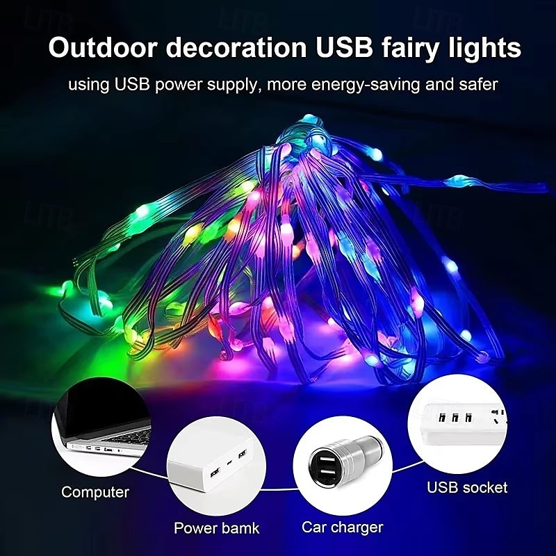 RGB LED Magic String Lights APP-Controlled, USB String Fairy Lights with Remote, Bluetooth Music Sync for Outdoor Christmas, Wedding, Birthday & Party Decor 2025 - $18.99 –P8