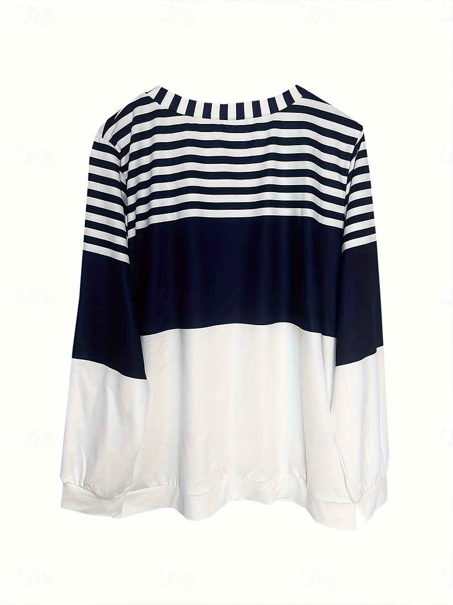 Sudadera de mujer a rayas para uso diario, con cremallera, informal, cuello redondo, manga larga, microelástica, otoño e invierno, cómoda, transpirable, tejido suave 2025 - $34.99 –P3