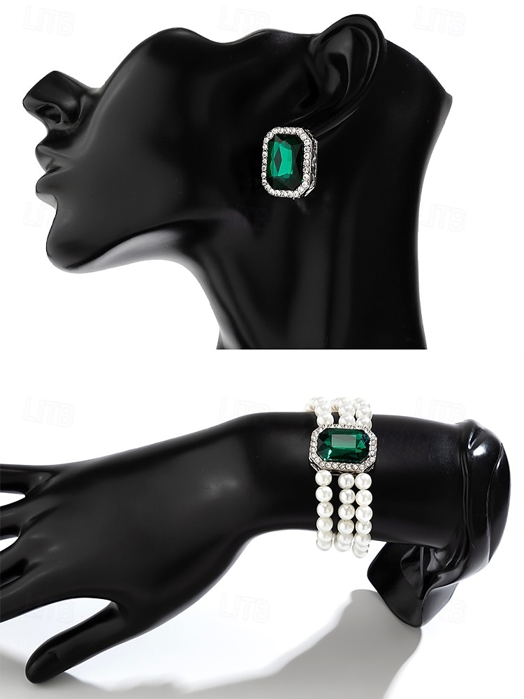 Elegant Women's Pearl Choker Necklace Set with Green Gemstone and Matching Bracelet & Earrings – Formal Occasion Jewelry 2025 - $14.99 –P4