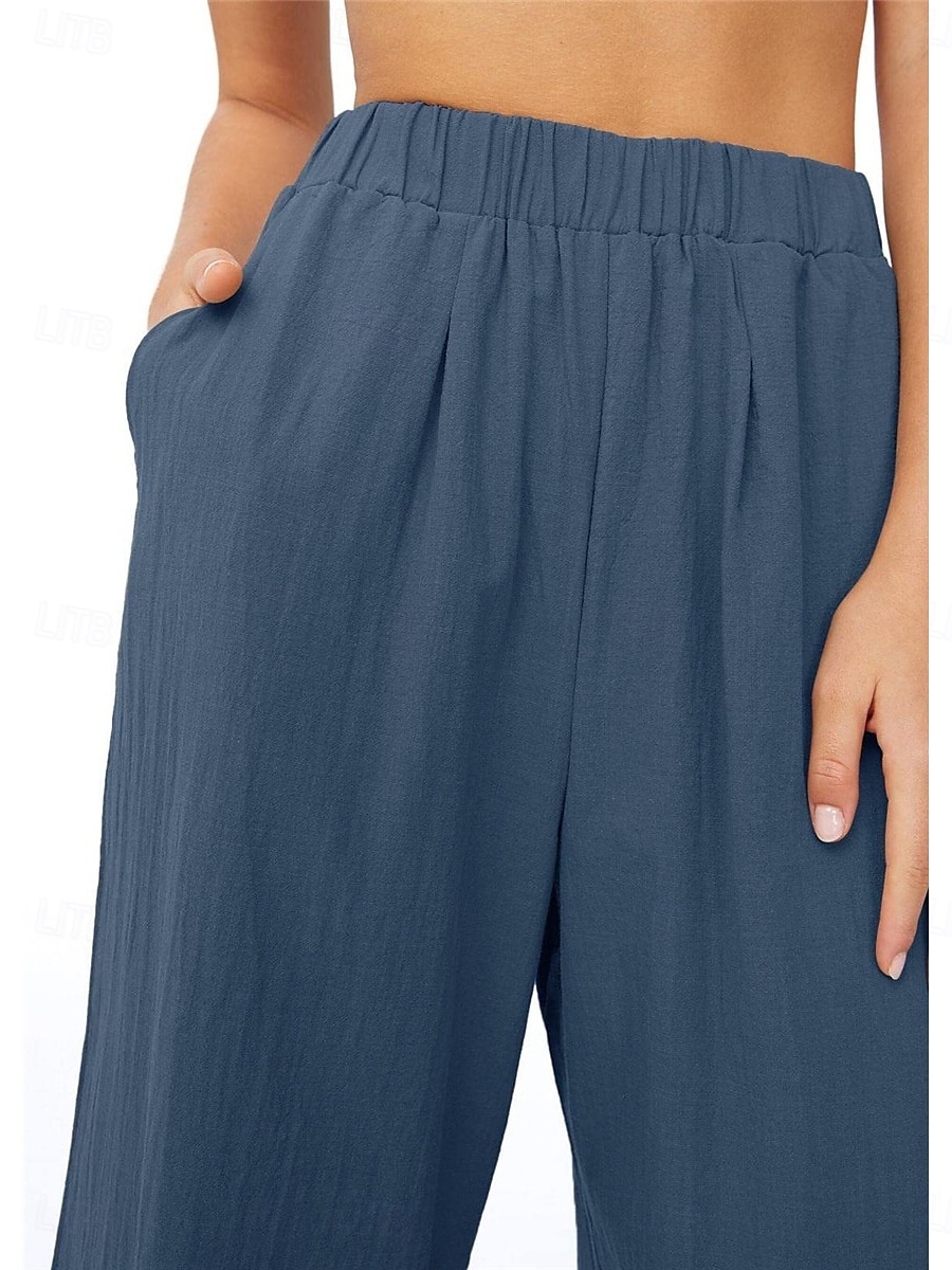 Pentru femei Picior Larg chinez Modă Șic Stradă Lungime totală Talie Înaltă Simplu Buzunar Curea elastică Confortabil Απαλό Comfortabil Micro-elastic În aer liber Stradă Maro Închis Caisă Alb 2025 - $22.99 –P9