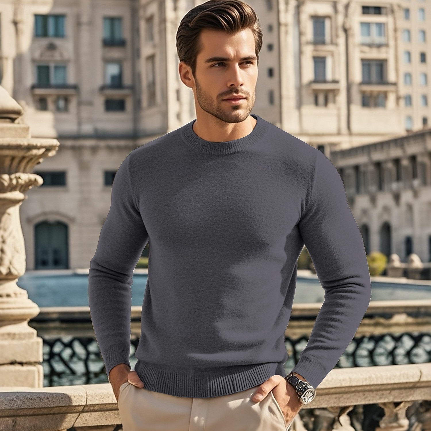 Herren Wollpullover Pullover Kaschmir Kaschmirpullover Strickpullover Gerippt Stricken Standard Strick Glatt Rundhalsausschnitt Modisch Brautkleider schlicht Freizeitskleidung Verabredung Bekleidung 2025 - $25.99 –P4
