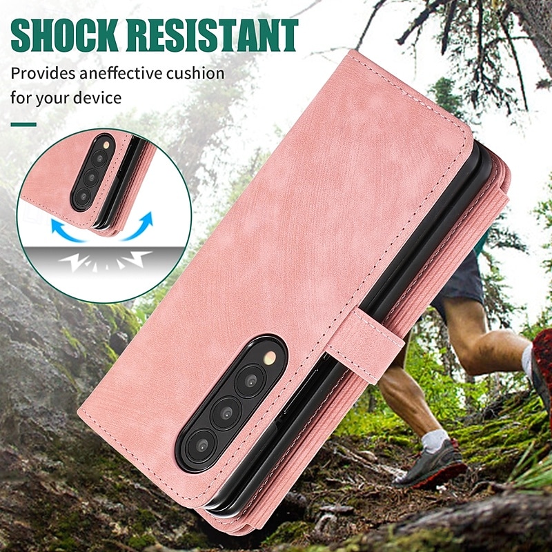 Phone Case For Z Fold 6 Z Fold 5 Z Fold 4 Z Fold 3 Back Cover with Stand Holder Zipper with Lanyard Retro TPU PU Leather 2025 - $20.99 –P5