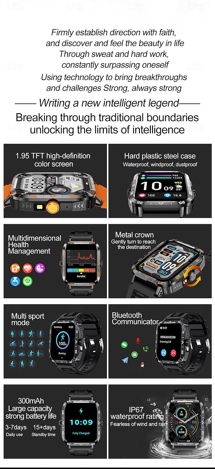 2025年 スマートウォッチ 1.95インチ スマートウォッチ フィットネス ランニングウォッチ Bluetooth 歩数計 通話リマインダー 心拍数モニター Android iOS対応 女性 男性 ハンズフリー通話 メディアコントロール メッセージリマインダー  コレクション – $32.99 –P2
