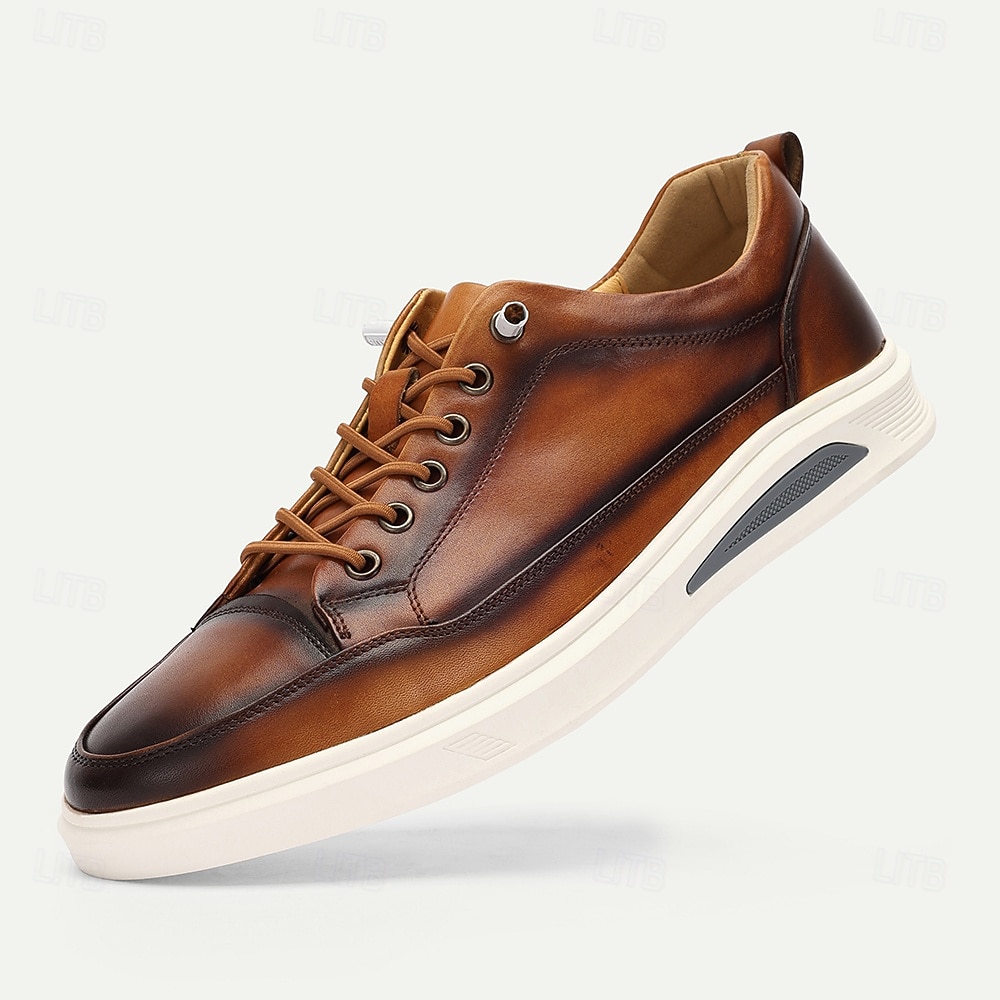 Men's Blue Genuine Leather Casual Sneakers Lace-Up Lightweight Comfort Walking Shoes for Daily Wear, Travel, Commuting, Weekend Outings and Smart Casual Style 2026 - $94.99 –P1