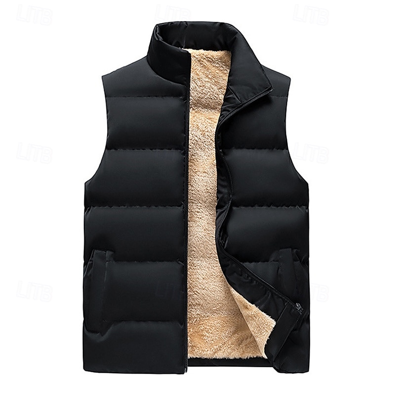 Pánské Puffer Vesta Denní Na běžné nošení Jaro & podzim Kapsy Polyester Pohodlné Pevná barva Zip Stojáček Běžný Černá Rubínově červená Tmavomodrá Vesta 2025 - $38.99 –P5