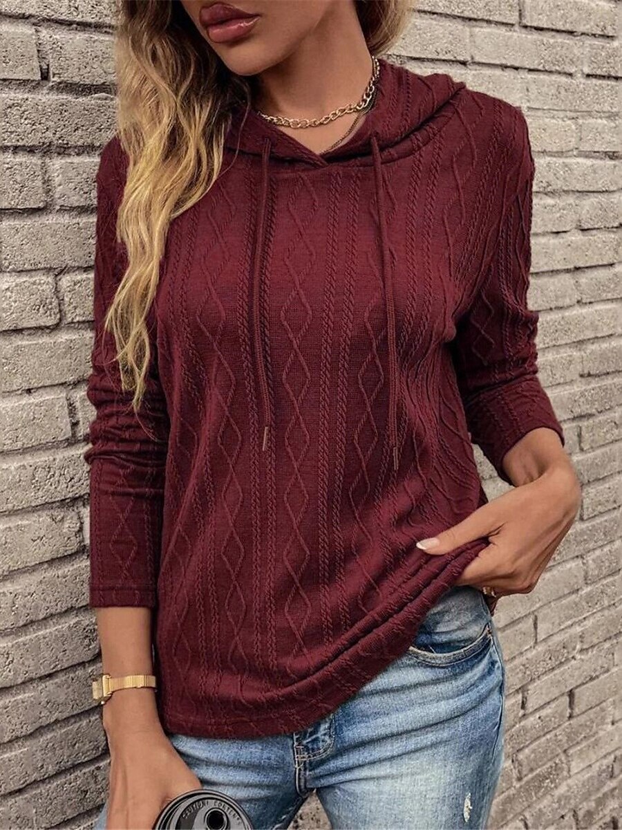 Women's Sweater Pullover Sweater Jumper Casual Soft Pure Color Ribbed Hooded Knitted Long Sleeve Regular Tops Knit Outdoor Daily Weekend Wine Brown Fall Winter 2025 - $37.99 –P9